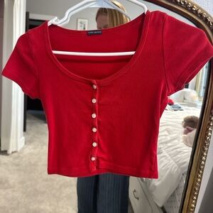 Red Button-Up Crop Top Brandy Melville